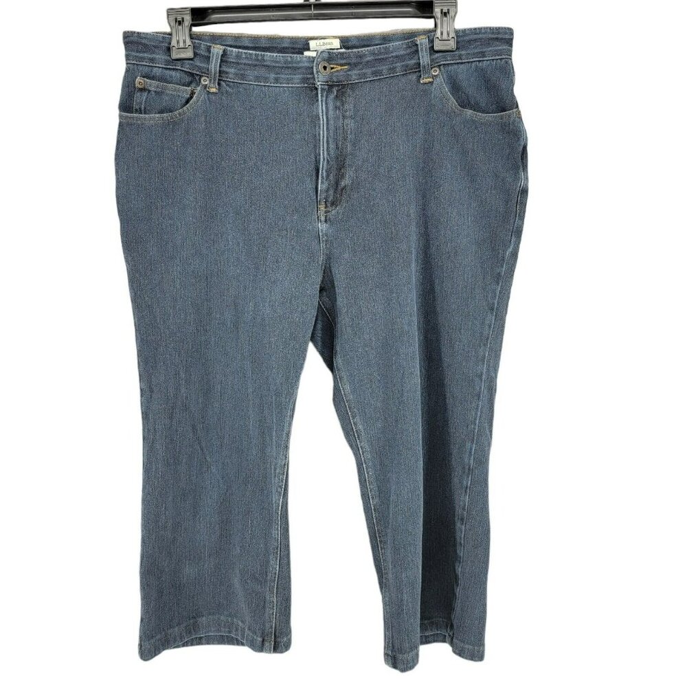LL Bean Womens Jeans 16 Crop Dark Wash High Rise Super Stretch Classic Fit 36x20